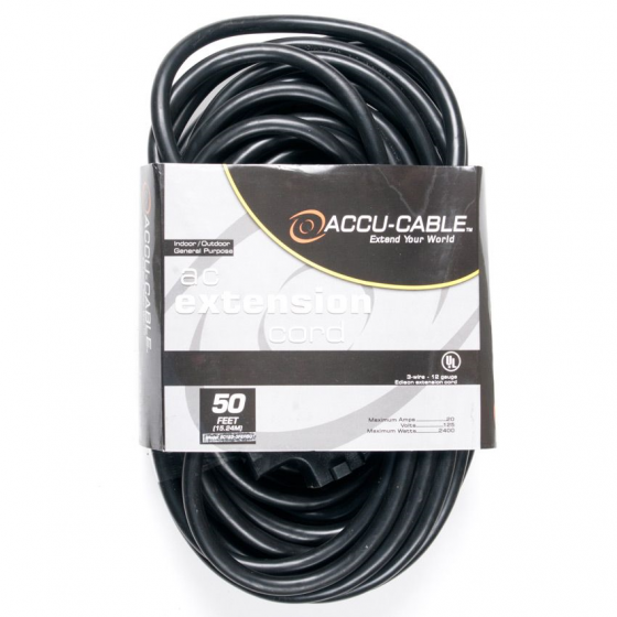 ADJ Ec123 3fer50 50 Foot 12/3 Black AC Cable with Triple Tap