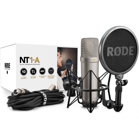 RODE NT1-A Incredibly quiet 1" cardioid condenser microphone, includes SM6 shockmount and 20' cable.