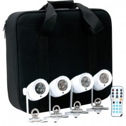 ADJ Pinpoint Go Pak (4) 3W White LED Pinspots with Remote & Carrying Case
